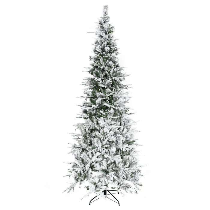 9FT Flocked Artificial Christmas Tree — 1159 Snow Pine Tips, Unlit, Auto - Open, Realistic, Metal Base - Monsta Online