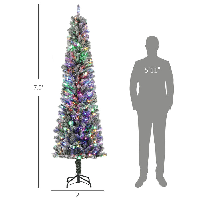 7.5FT Snow Flocked Pencil Pre - Lit Artificial Christmas Tree — 220 Dual - Color LEDs, 11 Modes, Remote, 519 Tips - Monsta Online