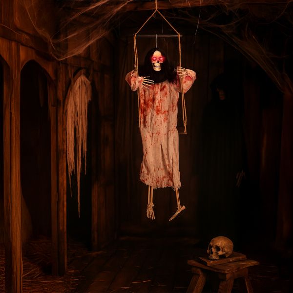 3ft Sound - Activated Hanging Halloween Ghosts with Light - Up Eyes and Screaming Sound - Monsta Online