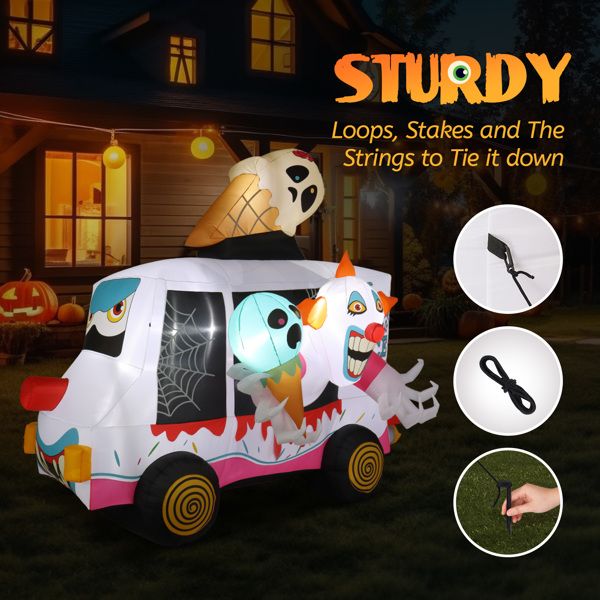 8ft Scary Clown Ice Cream Truck Halloween Inflatable with LED Lights - Monsta Online