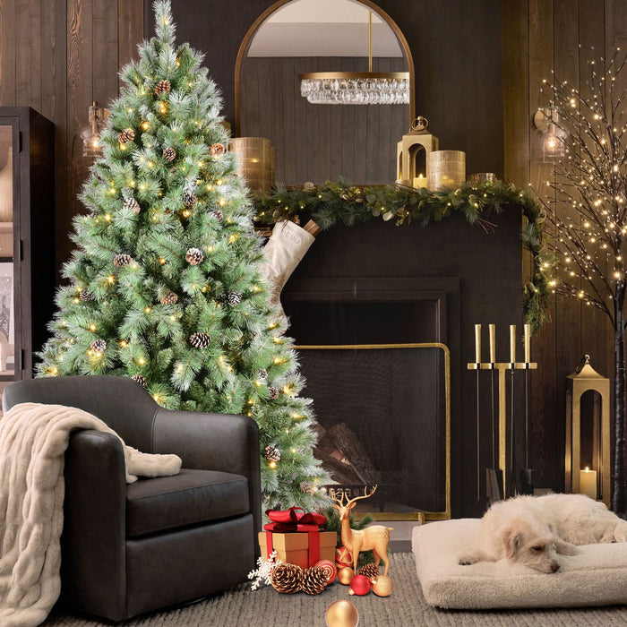 7FT Artificial Christmas Tree — Full, 82 Pine Cones, 1348 Tips, PVC+Hard Needle, Hinged, Metal Stand - Monsta Online