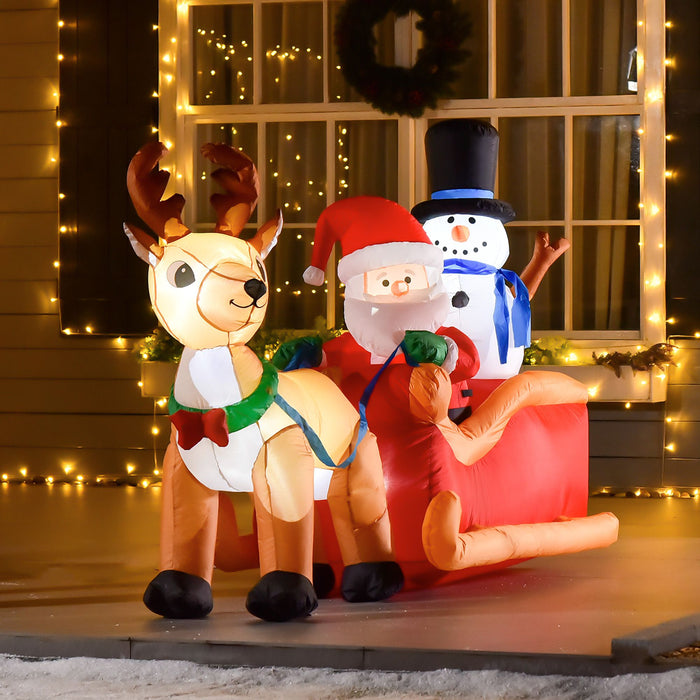 6.5FT Prelit Inflatable Santa on Sleigh with Reindeer & Snowman and LED Lights - Outdoor Christmas Decoration - Monsta Online