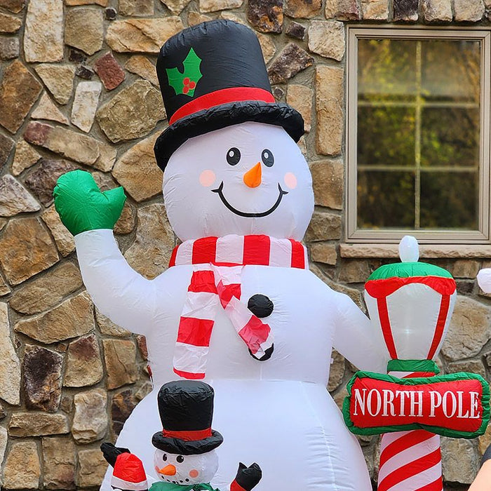 8FT Prelit Inflatable Snowman with North Pole Sign and Rotating LED Lights - Outdoor Christmas Decoration - Monsta Online