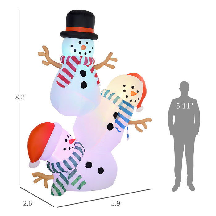 8FT Inflatable Three Stacked Snowmen with LED Lights - Outdoor Christmas Decoration - Monsta Online
