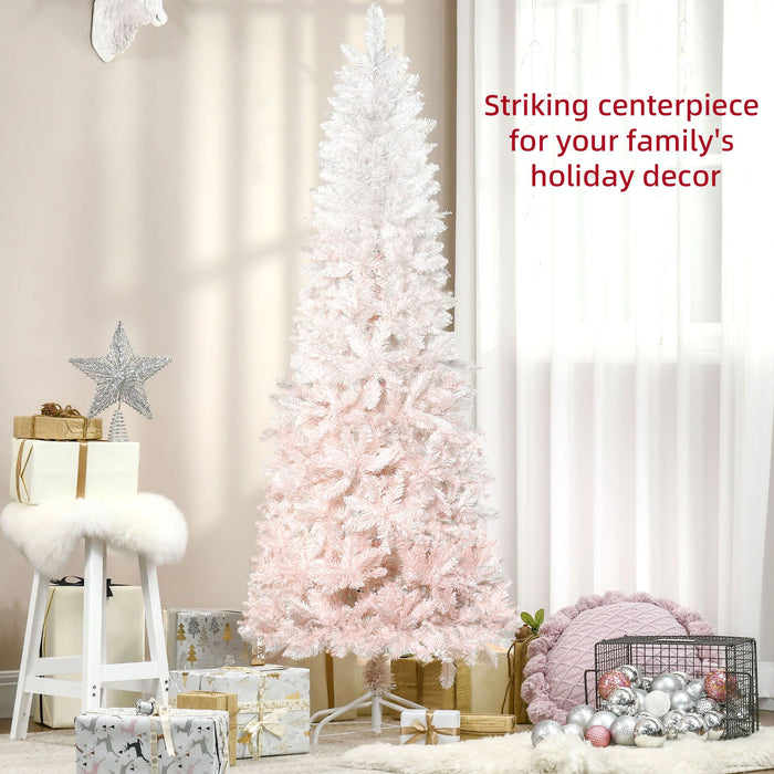 6FT Ombre Pink & White Pencil Artificial Christmas Tree — 406 Tips, Unlit, Auto - Open, Slim Space - Saving - Monsta Online