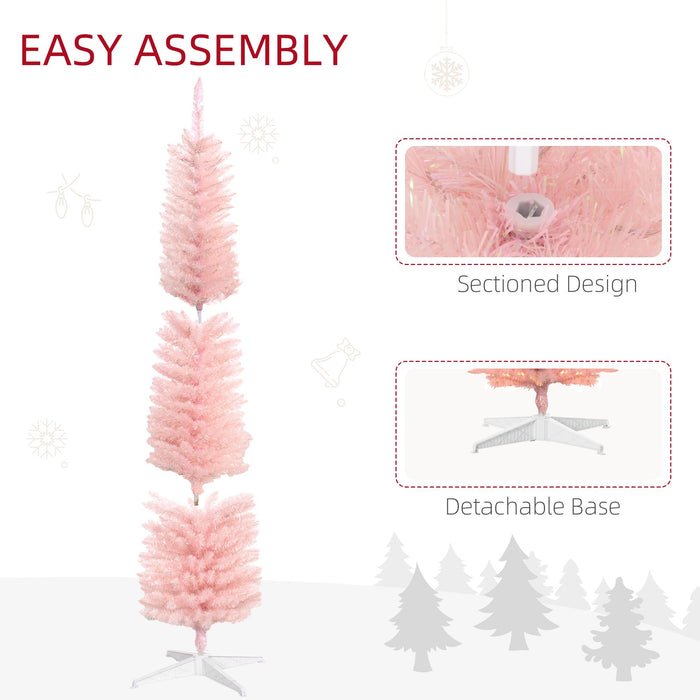 7FT Pink Pencil Pre - Lit Artificial Christmas Tree — 250 Multicolor LEDs, 8 Modes, 500 Tips, Slim - Monsta Online