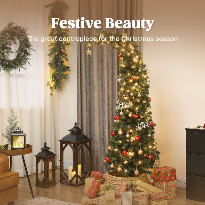 6FT Bent Top Pre - Lit Artificial Christmas Tree — 200 Warm White LEDs, 493 Tips, 8 Modes, Slim, Metal Base - Monsta Online