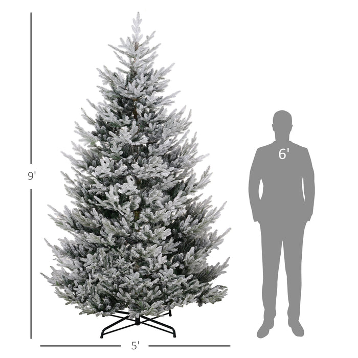 9FT Snow Flocked Artificial Christmas Tree — 1939 Tips, Unlit, Auto - Open Hinged, Nordic Pine, Steel Base - Monsta Online