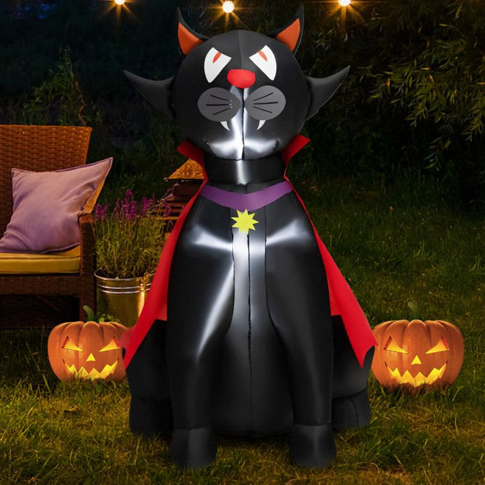 4.7ft Inflatable Halloween Vampire Cat with Red Cloak and LED Lights - Monsta Online