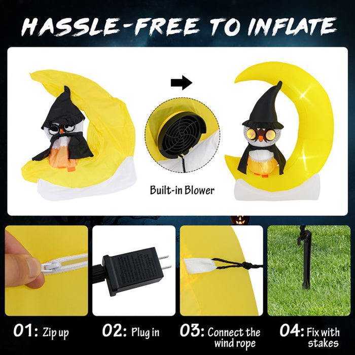 5ft Inflatable Halloween Owl on Crescent Moon with LED Lights - Monsta Online