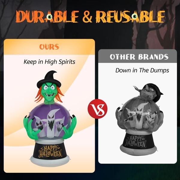 5.9FT Halloween Inflatable Witch with Crystal Ball and LED Lights - Monsta Online