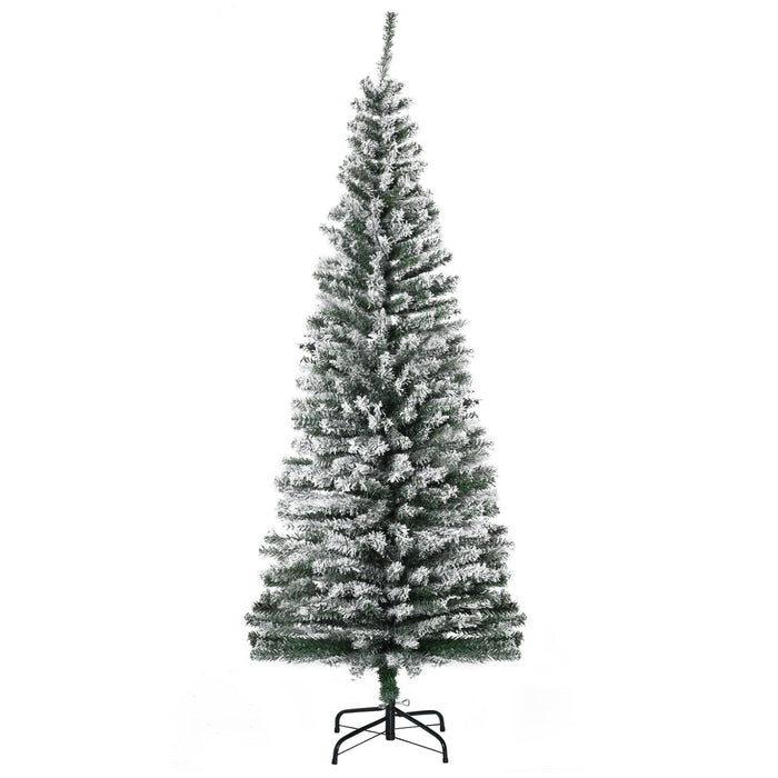 6FT Snow Flocked Pencil Artificial Christmas Tree — 492 Tips, Unlit, Full - Bodied, Foldable Steel Base - Monsta Online