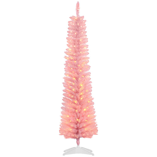 6FT Pre - Lit Pink Pencil Artificial Christmas Tree — 200 Multi - Color LED Lights, 8 Modes, 360 Tips - Monsta Online