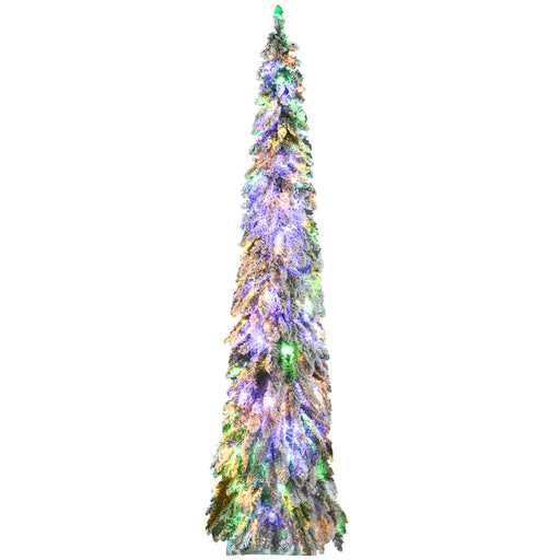 7FT Pre - Lit Flocked Pencil Artificial Christmas Tree — 350 Dual - Color LED Lights, Snow Tips, Downswept - Monsta Online