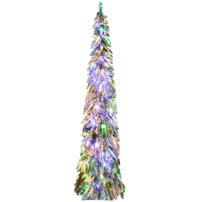 7FT Pre - Lit Flocked Pencil Artificial Christmas Tree — 350 Dual - Color LED Lights, Snow Tips, Downswept - Monsta Online