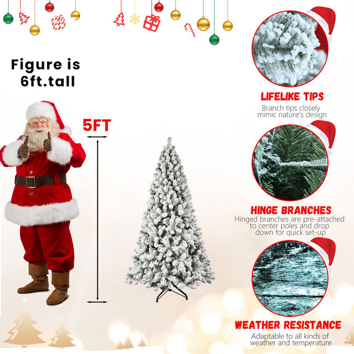 5FT Pre - Lit Flocked Artificial Christmas Tree — 200 Warm UL LED, Memory Wire, 551 Tips, Metal Stand - Monsta Online