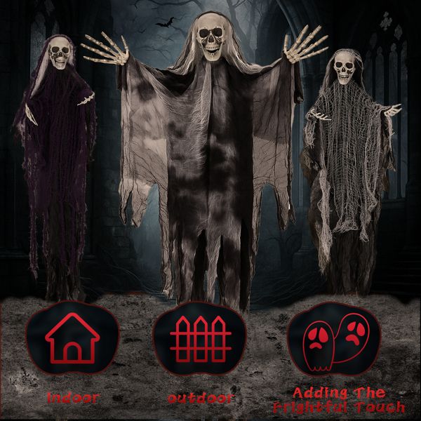 3 - Pack Hanging Skeleton Ghosts Grim Reapers – Halloween Outdoor Decorations - Monsta Online