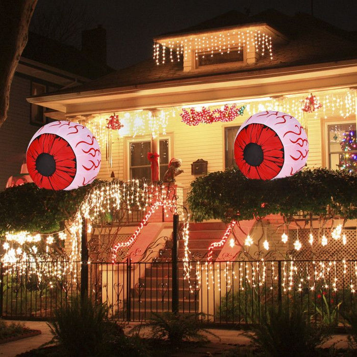 2 Pack 3ft Inflatable Halloween Eyeballs with LED Lights and Air Blower - Monsta Online