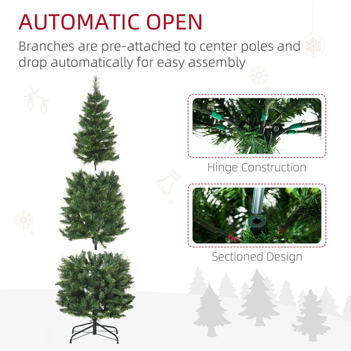 6FT Pencil Artificial Christmas Tree — 618 Tips, Auto - Open Hinged, Unlit, Pine Needles, Steel Base - Monsta Online