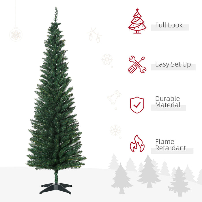 6FT Pencil Artificial Christmas Tree — 390 Tips, Unlit, Slim Hinged, Full Lush Appearance, Plastic Base - Monsta Online