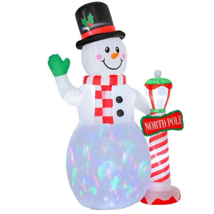 8FT Prelit Inflatable Snowman with North Pole Sign and Rotating LED Lights - Outdoor Christmas Decoration - Monsta Online