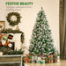 6FT Snow Flocked Artificial Christmas Tree — 800 Tips, 61 Pine Cones, Unlit, Auto - Open Hinged, Steel Base - Monsta Online