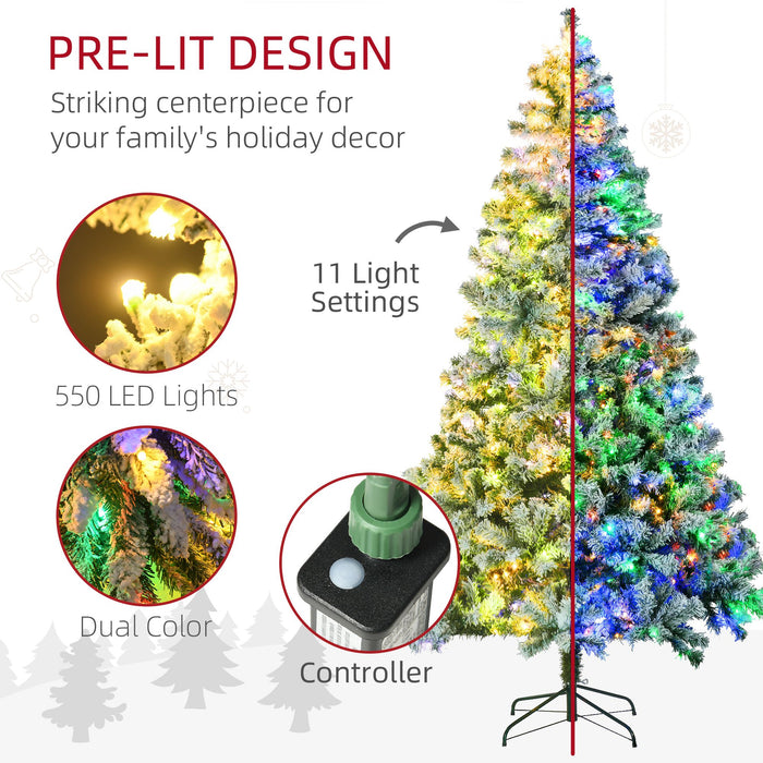 7.5FT Snow Flocked Pre - Lit Artificial Christmas Tree — 550 Dual - Color LEDs, 7 Modes, 1149 Tips, Auto - Open - Monsta Online
