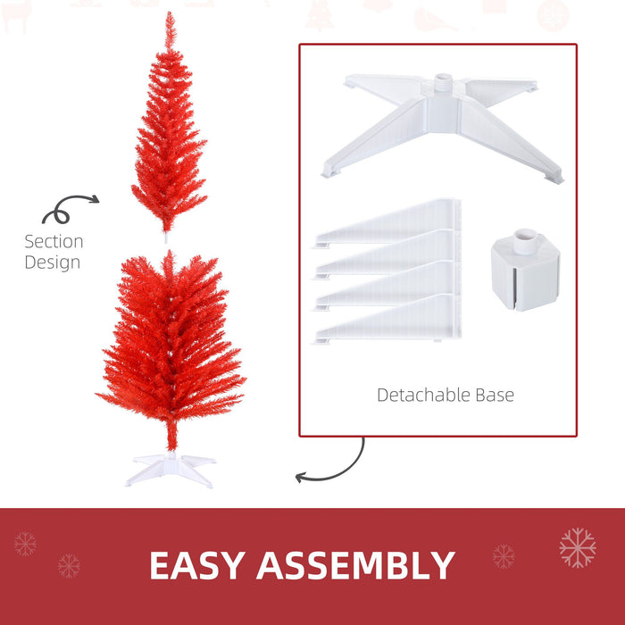 5FT Red Pencil Artificial Christmas Tree — 294 Tips, Unlit, Slim Space - Saving, Plastic Stand - Monsta Online