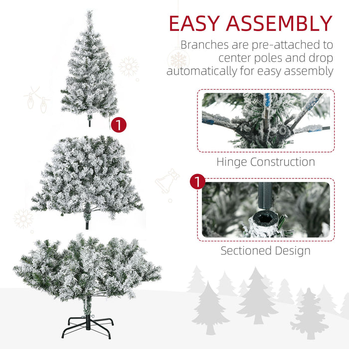 6FT Snow Flocked Pre - Lit Artificial Christmas Tree — 220 Warm White LEDs, 638 Tips, Auto - Open, Wide Leaves - Monsta Online