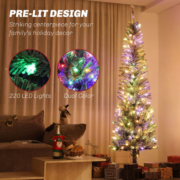 7.5FT Snow Flocked Pencil Pre - Lit Artificial Christmas Tree — 220 Dual - Color LEDs, 11 Modes, Remote, 519 Tips - Monsta Online