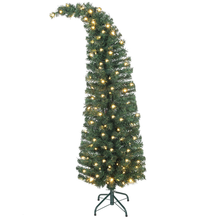 5FT Bent Top Pre - Lit Artificial Christmas Tree — 100 Warm White LEDs, 8 Modes, 246 Tips, Slim Whimsical Design - Monsta Online