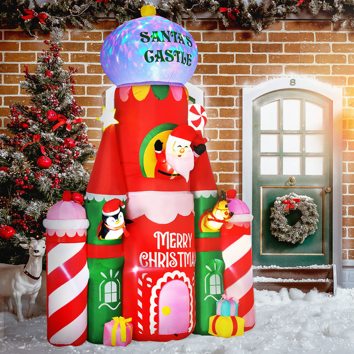 10FT Prelit Inflatable Candy Castle with Santa, Penguin & Reindeer with Flashing LED Lights - Outdoor Christmas Decoration - Monsta Online