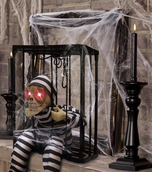 Halloween Animated Screaming Skull Cage Ghost – Motion Sensor Hanging Decoration - Monsta Online