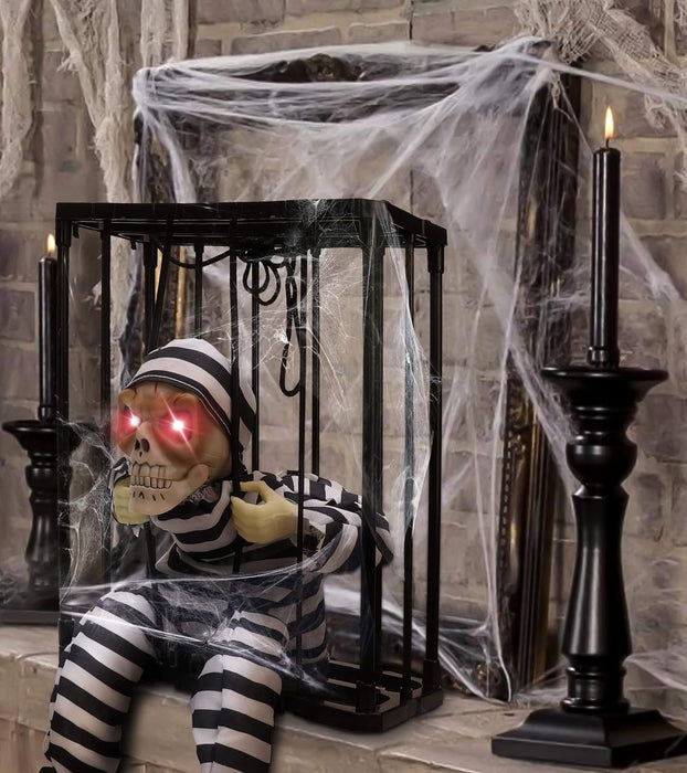 Halloween Animated Screaming Skull Cage Ghost – Motion Sensor Hanging Decoration - Monsta Online