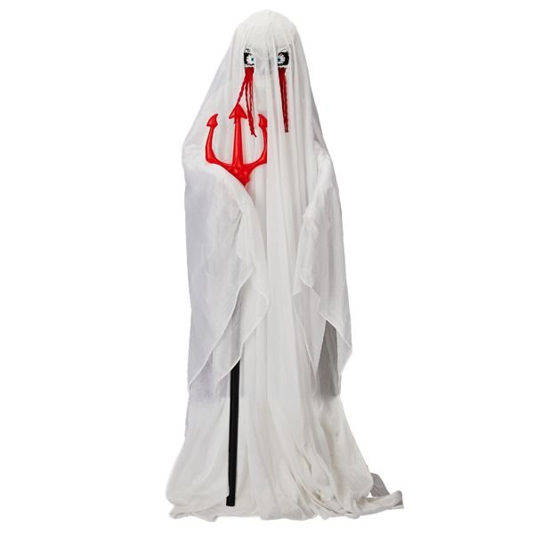 4.3ft Sound - Activated Halloween Animatronic Ghost with Trident – Green Lights and Creepy Sounds - Monsta Online