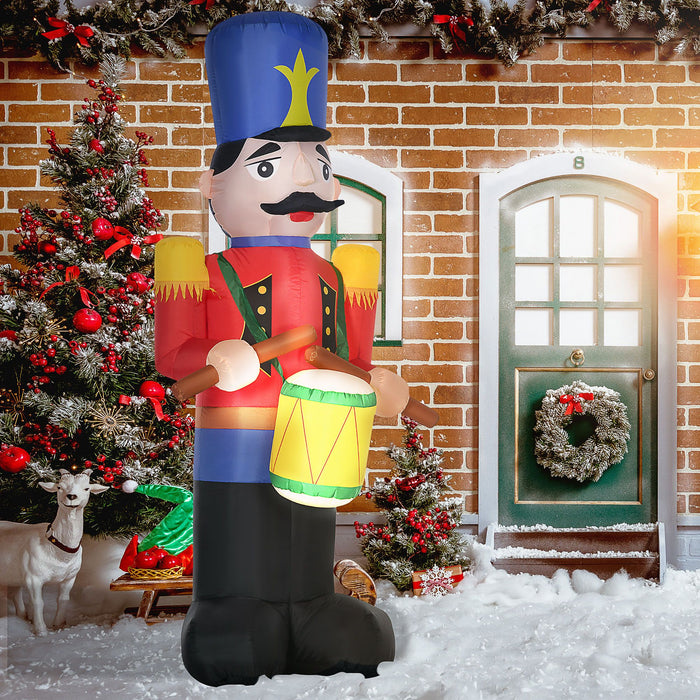 8FT Prelit Inflatable Nutcracker Toy Soldier with Drum and LED Lights - Outdoor Christmas Decoration - Monsta Online