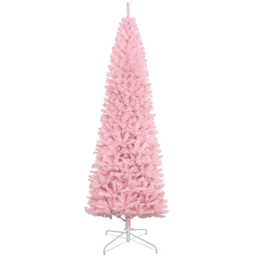 8FT Pink Pencil Artificial Christmas Tree — 1168 Douglas Fir Tips, Unlit, Auto - Open, Slim, Steel Base - Monsta Online