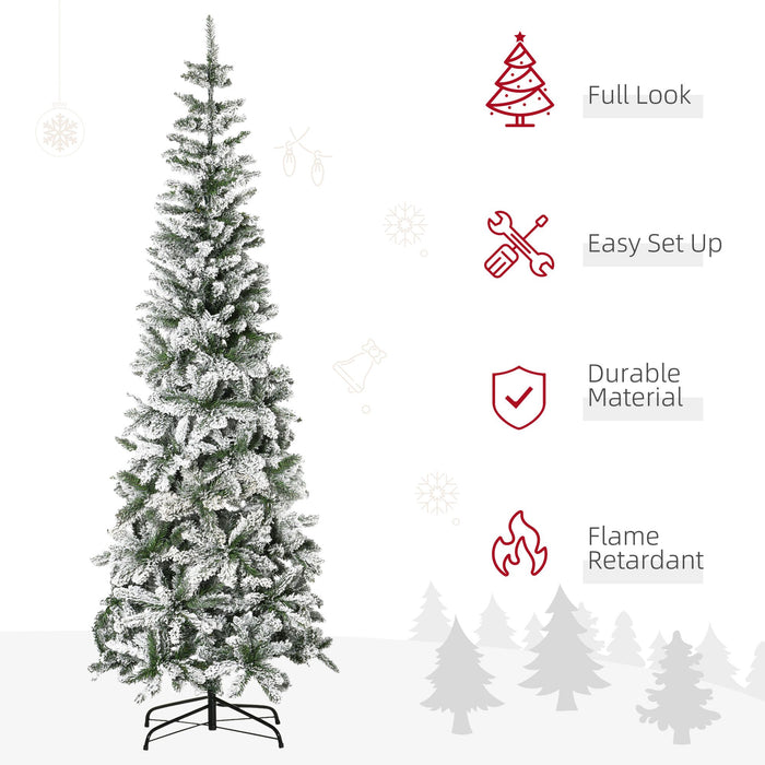 7.5FT Snow Flocked Pencil Artificial Christmas Tree — 668 Tips, Auto - Open Pop - Up, Slim, Steel Base - Monsta Online