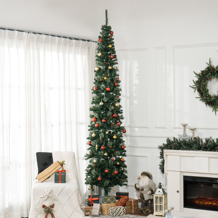 9.5FT Pencil Artificial Christmas Tree — 1132 Tips with Pine Cones, Pine Needles, Unlit, Metal Base - Monsta Online