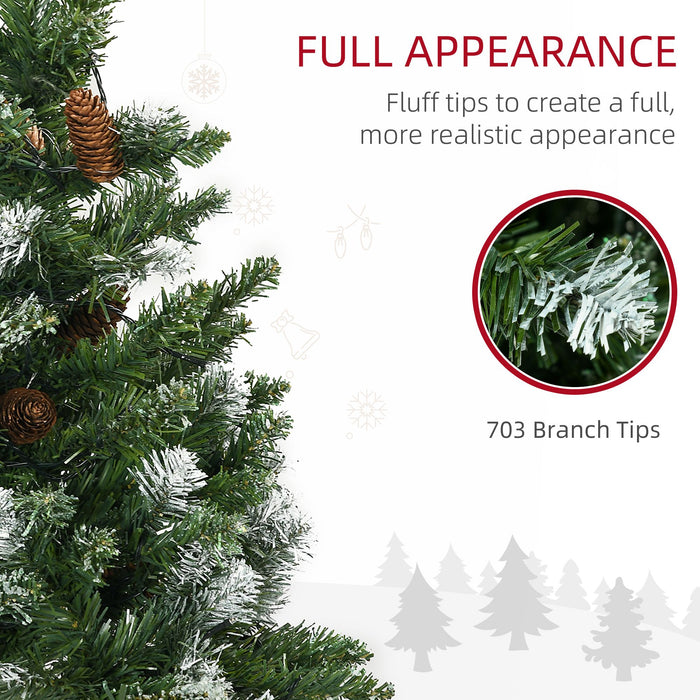 6FT Slim Pre - Lit Artificial Christmas Tree — 250 Warm White LEDs, 703 Tips, Snow - Dipped Branches, Pinecones, Auto - Open - Monsta Online
