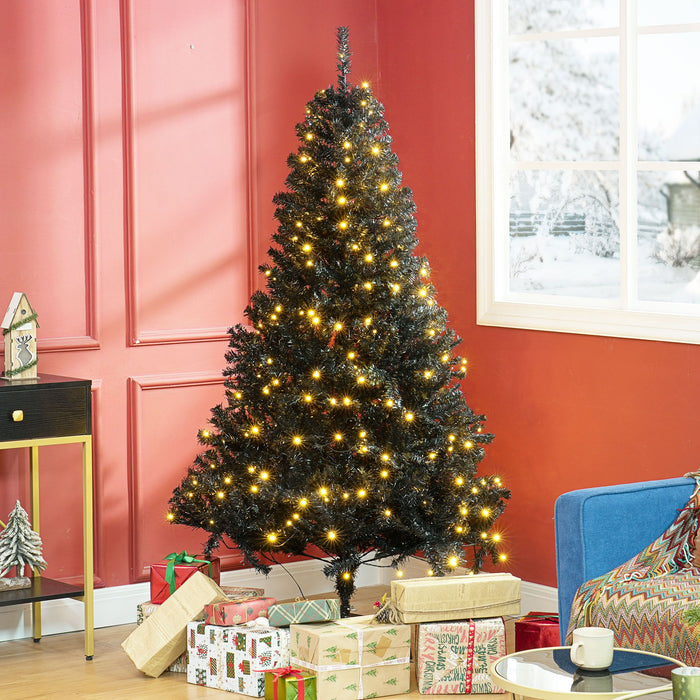 6FT Black Flocked Pre - Lit Artificial Christmas Tree — 250 Warm White LEDs, 1000 Tips, Hinged, Metal Base - Monsta Online