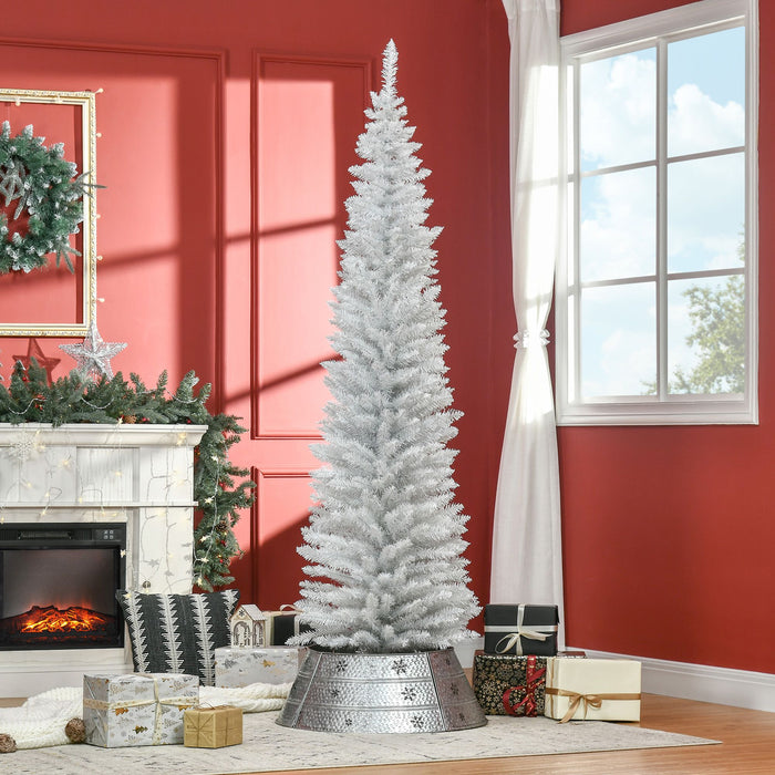 7FT White Pencil Artificial Christmas Tree — 499 Tips, Unlit, Slim Space - Saving, Realistic, Plastic Base - Monsta Online