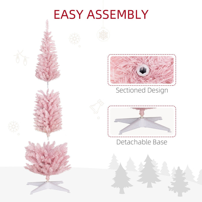 8FT Pink Pre - Lit Pencil Artificial Christmas Tree — 300 Warm White LEDs, 618 Tips, Slim, Steel Base - Monsta Online