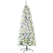 6FT Snow Flocked Pre - Lit Artificial Christmas Tree — 250 Warm White LEDs, 462 Tips, Hinged Pencil, Steel Base - Monsta Online