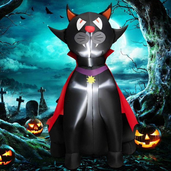 4.7ft Inflatable Halloween Vampire Cat with Red Cloak and LED Lights - Monsta Online
