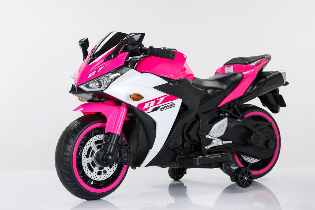 12V Electric Ride - On Pink Motorcycle with Throttle and Lighted Training Wheels - Monsta Online