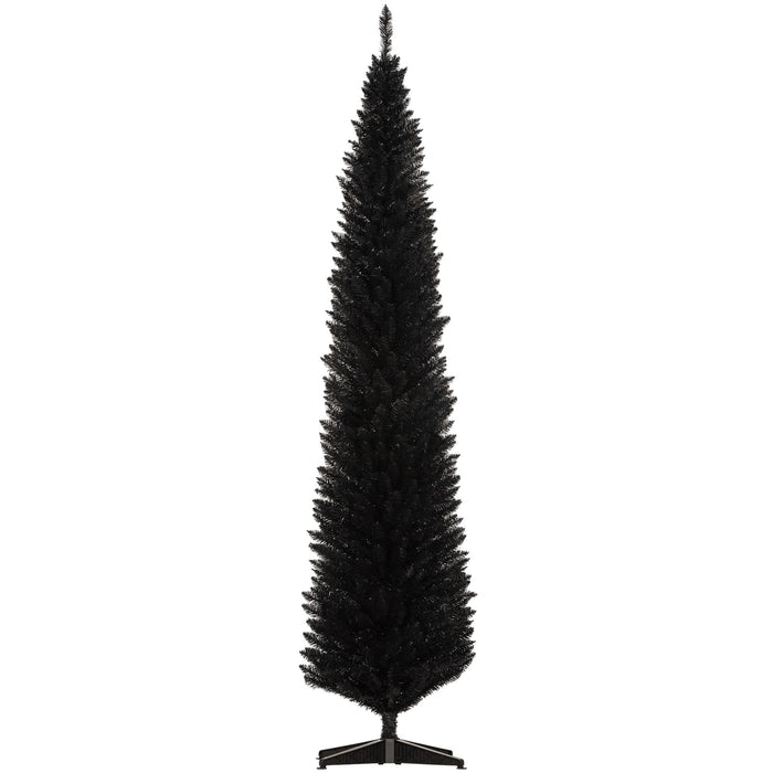 8FT Black Pencil Artificial Christmas Tree — 618 Tips, Unlit, Slim Skinny, Space - Saving, Plastic Base - Monsta Online