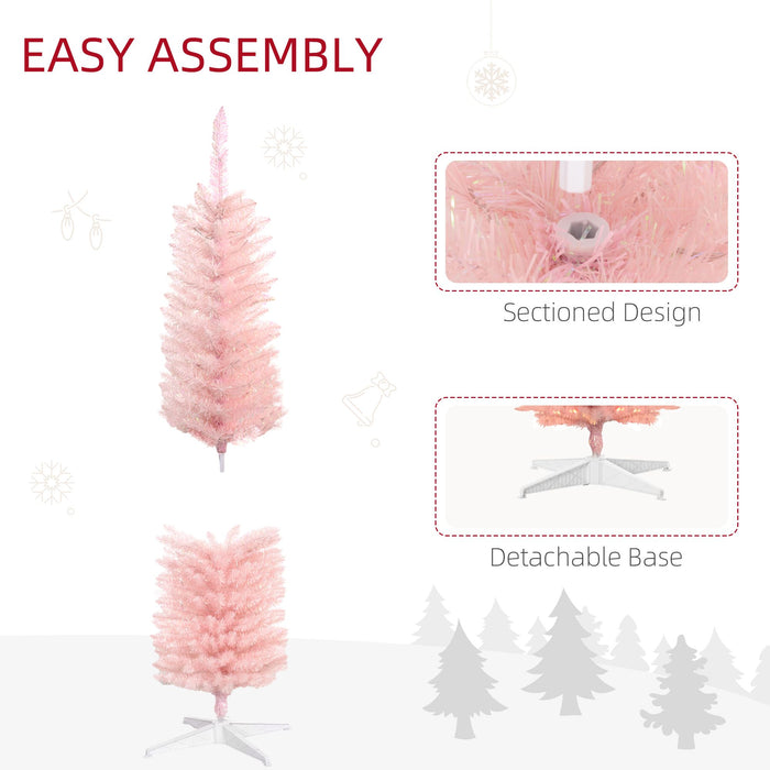5FT Pink Pre - Lit Pencil Artificial Christmas Tree — 150 Colorful LED Lights, 8 Modes, 250 Tips, Steel Base - Monsta Online