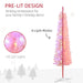 5FT Pink Pre - Lit Pencil Artificial Christmas Tree — 150 Colorful LED Lights, 8 Modes, 250 Tips, Steel Base - Monsta Online