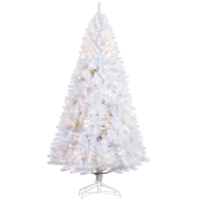 7.5FT White Pre - Lit Artificial Christmas Tree — 500 Warm White LED Lights, 1346 Tips, Hinged, Metal Base - Monsta Online